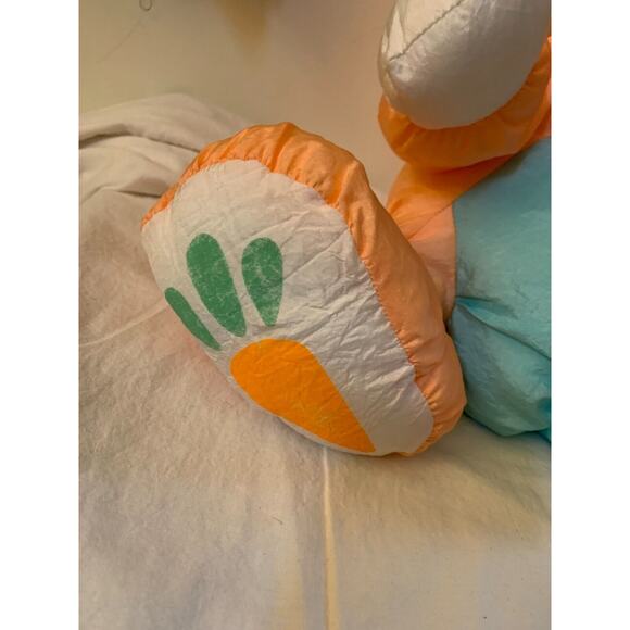 Vintage Bunny Rabbit Stuffed Animal Nylon Peach Bow Tie Carrot Feet 16" - Picture 5 of 10